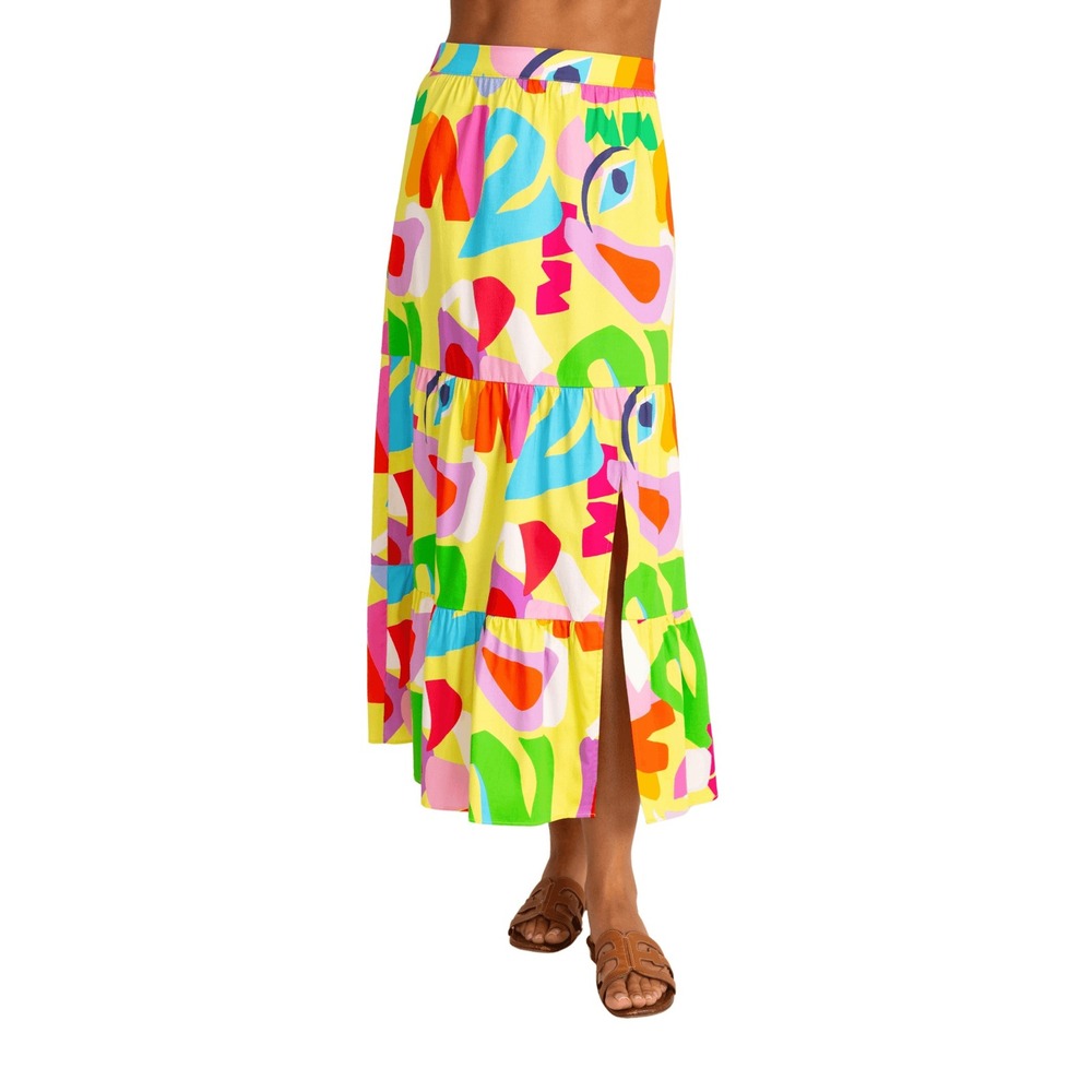 Alden Adair Matisse Multi Color Tiered Maxi Skirt Side Slit Maximalist Dopamine